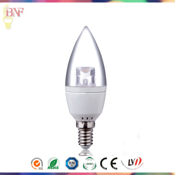 Bulbo barato da vela da fábrica do diodo emissor de luz de Transparement C37 com luz do dia E14